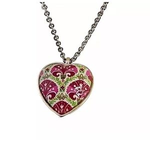 Vera Bradley Necklace Julep Tulip Pendant Silver Tone Chain Pink Green Paisley